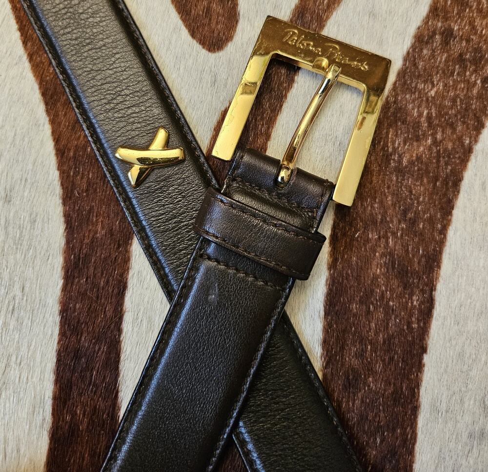 Vintage PALOMA PICASSO Black Leather Belt X Gold 1.5" Sz M/75 Made in Italy